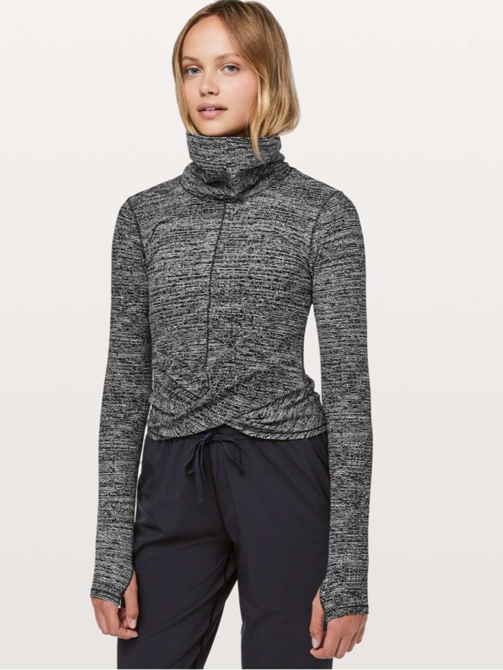 Lululemon Melodic Movement Long Sleeve Shirt Twillines White Black 8